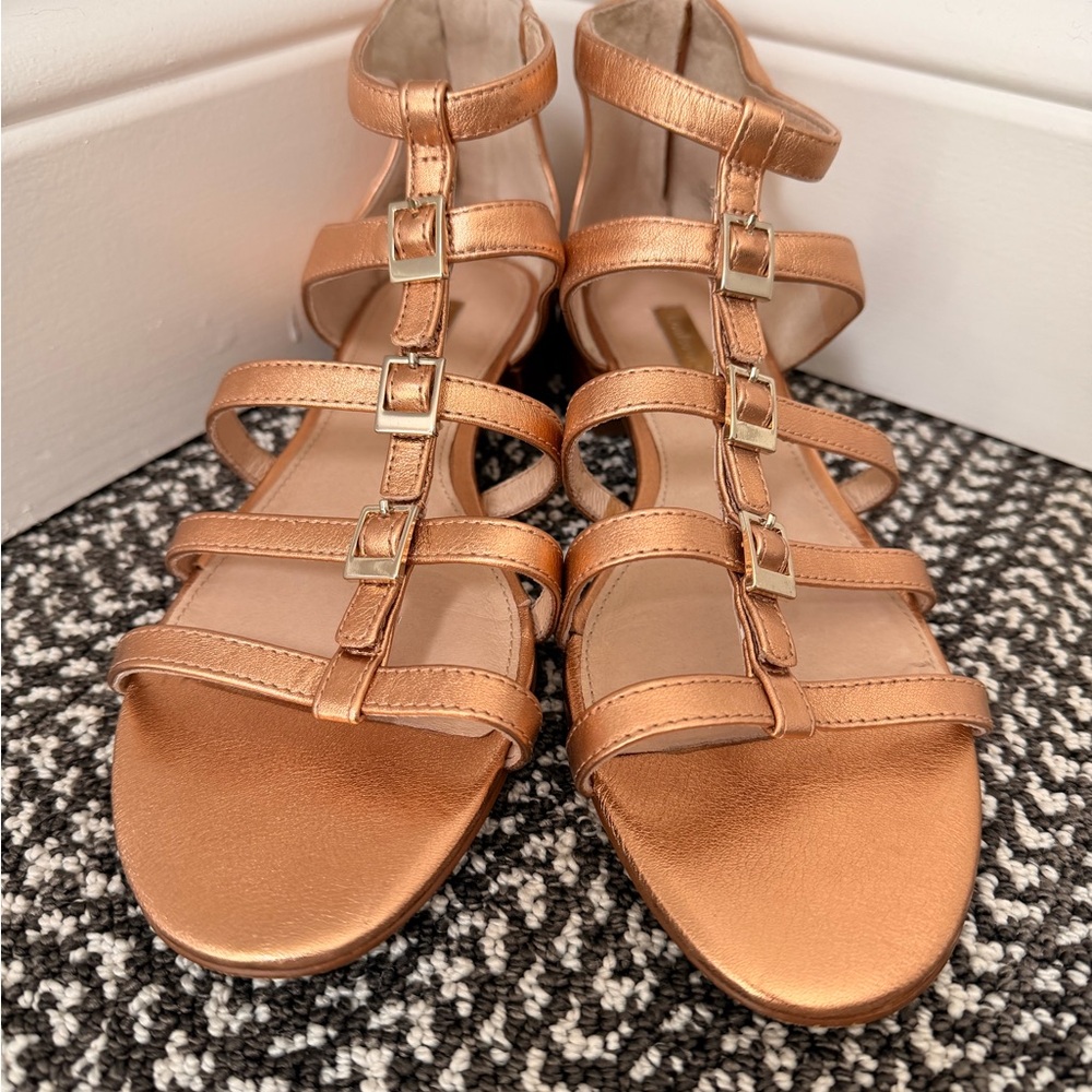 Gold/Copper Strappy Flat Sandals